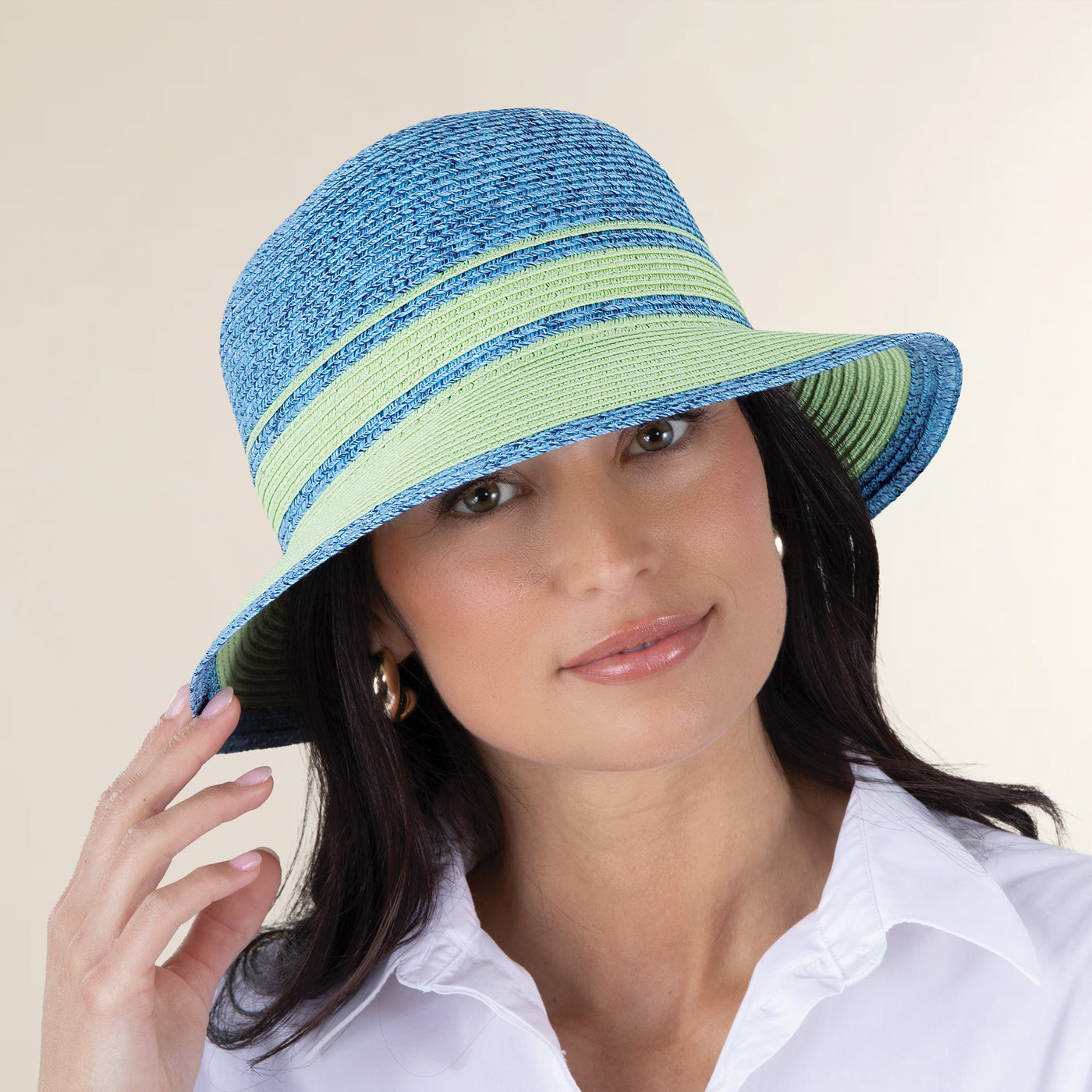 Lexie Two-Toned Blue & Green Straw Cloche (Preorder)