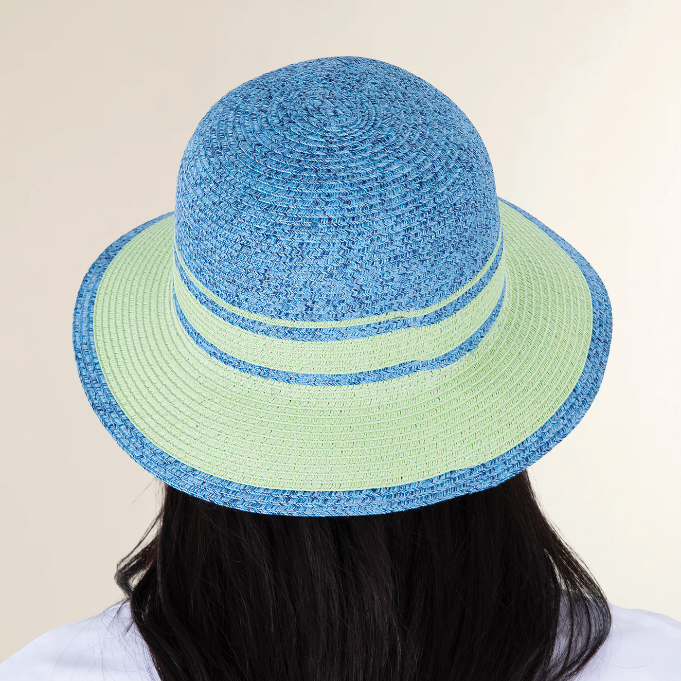 Lexie Two-Toned Blue & Green Straw Cloche (Preorder)