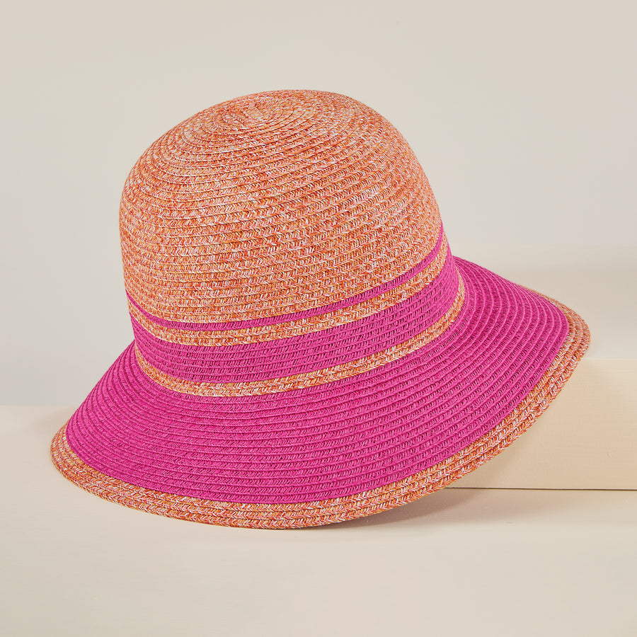 Lexie Two-Toned Orange & Fuchsia Straw Cloche