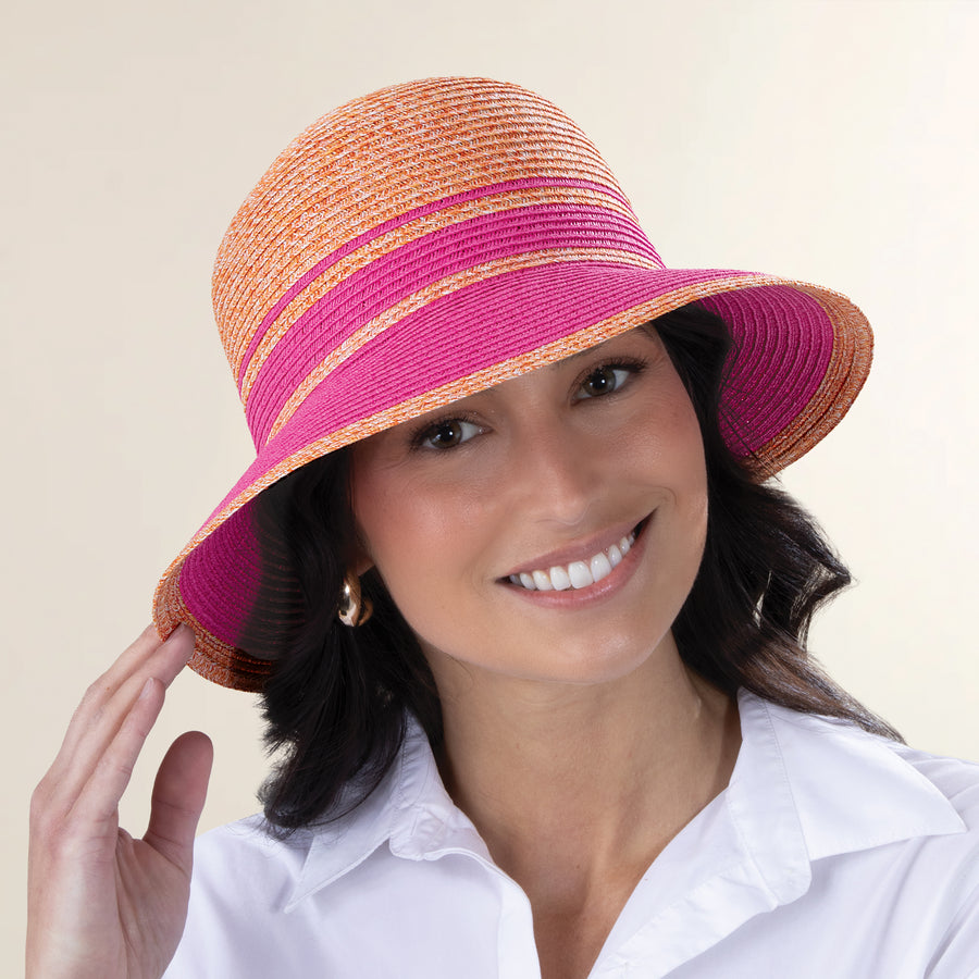Lexie Two-Toned Orange & Fuchsia Straw Cloche
