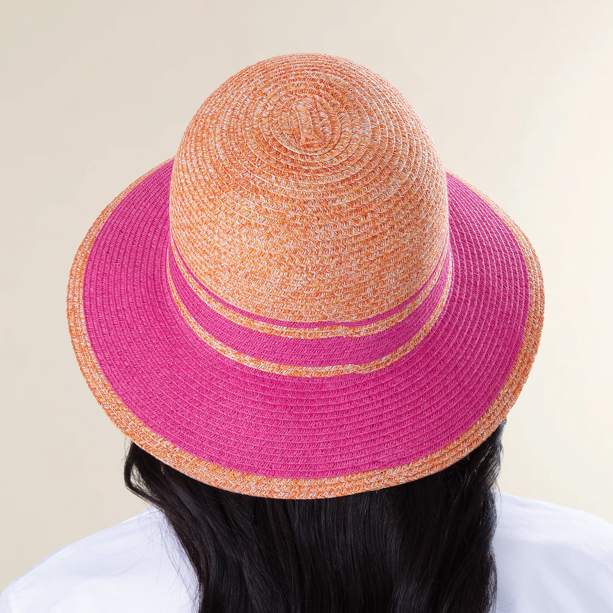 Lexie Two-Toned Orange & Fuchsia Straw Cloche