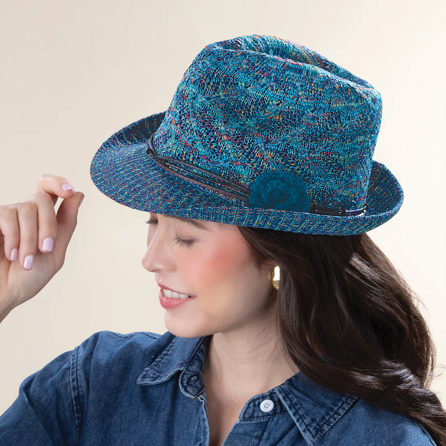 Christine Jewel-Toned Knit Floral Fedora