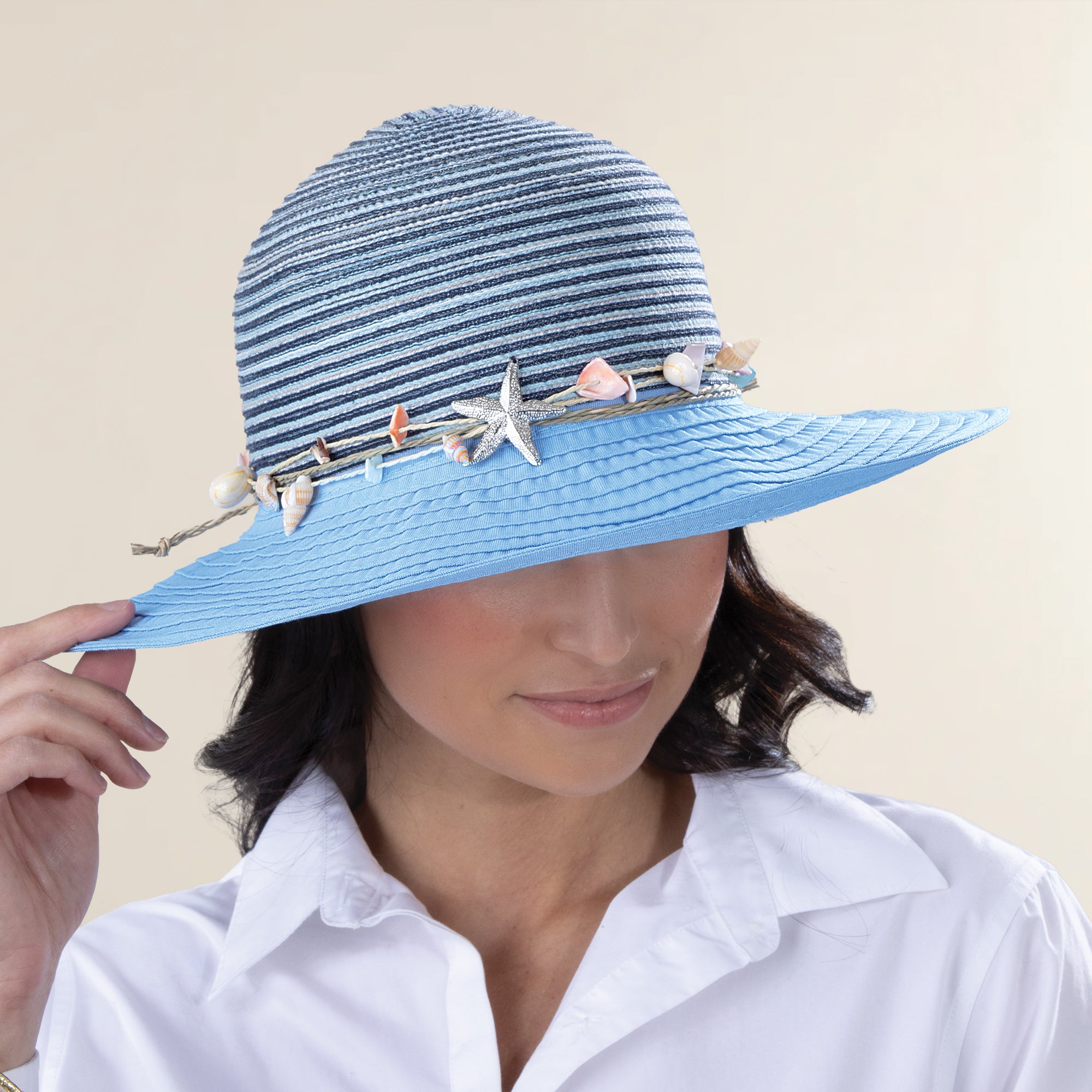 Anna Seashells Mixed Fabric Sun Hat (Preorder)
