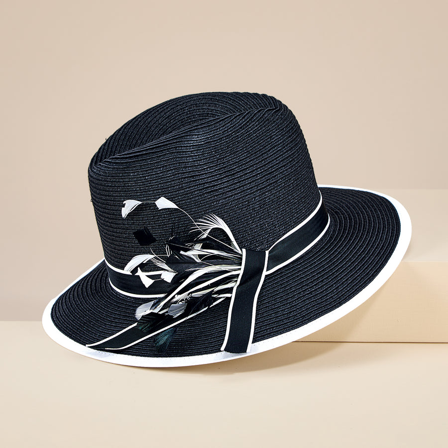 Carla Two-Toned Black & White Straw Fedora (Preorder)