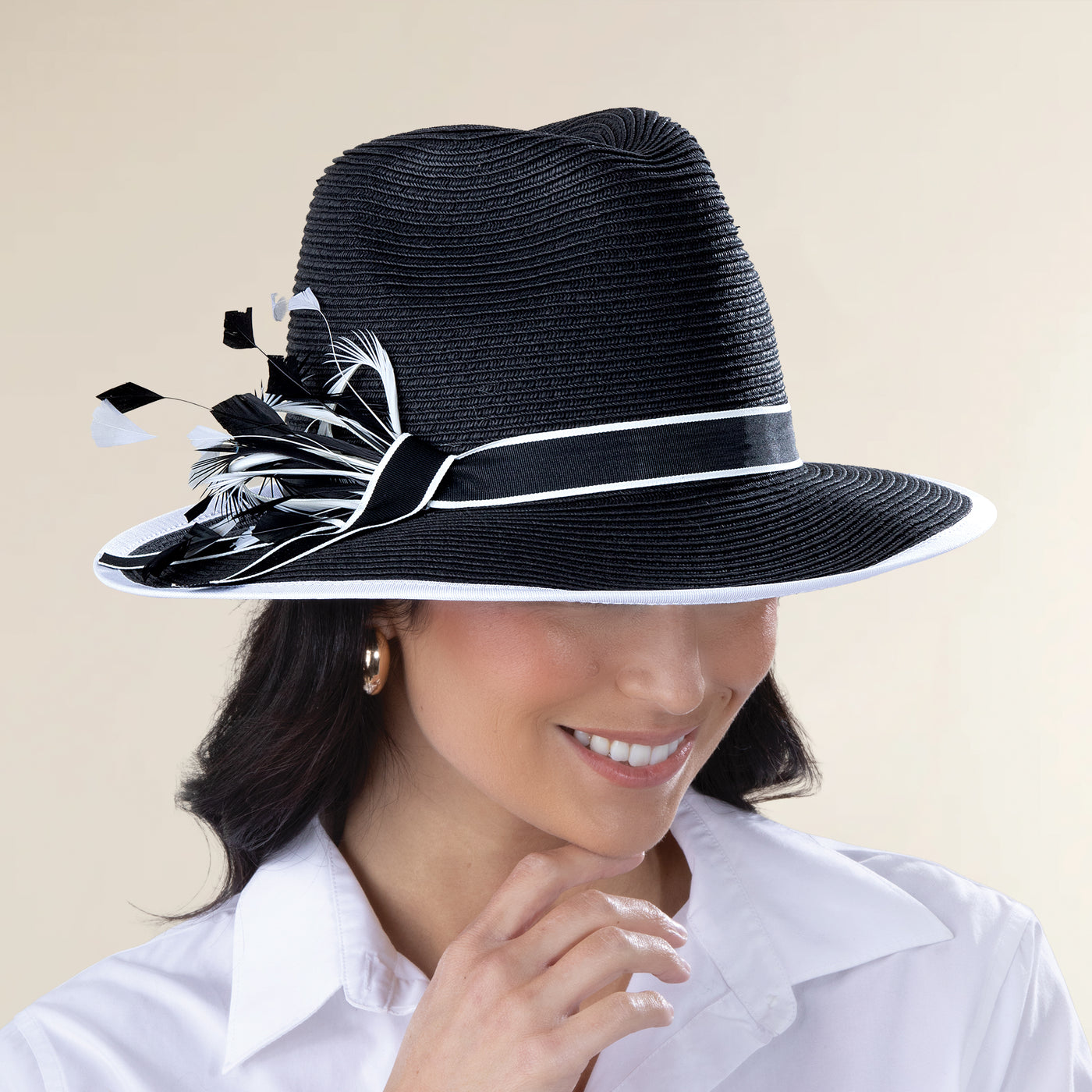 Carla Two-Toned Black & White Straw Fedora (Preorder)
