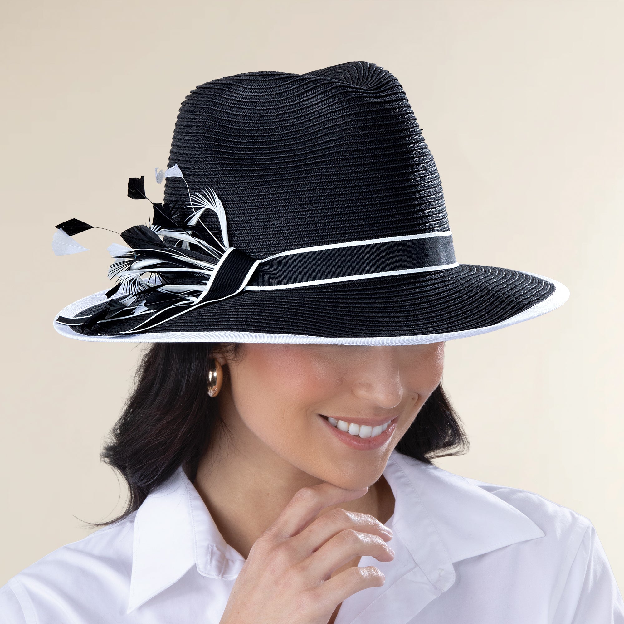 Carla Two-Toned Black & White Straw Fedora (Preorder)