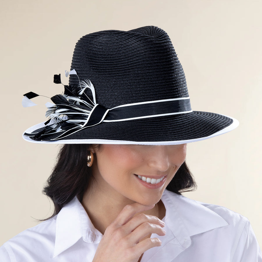 Carla Two-Toned Black & White Straw Fedora (Preorder)