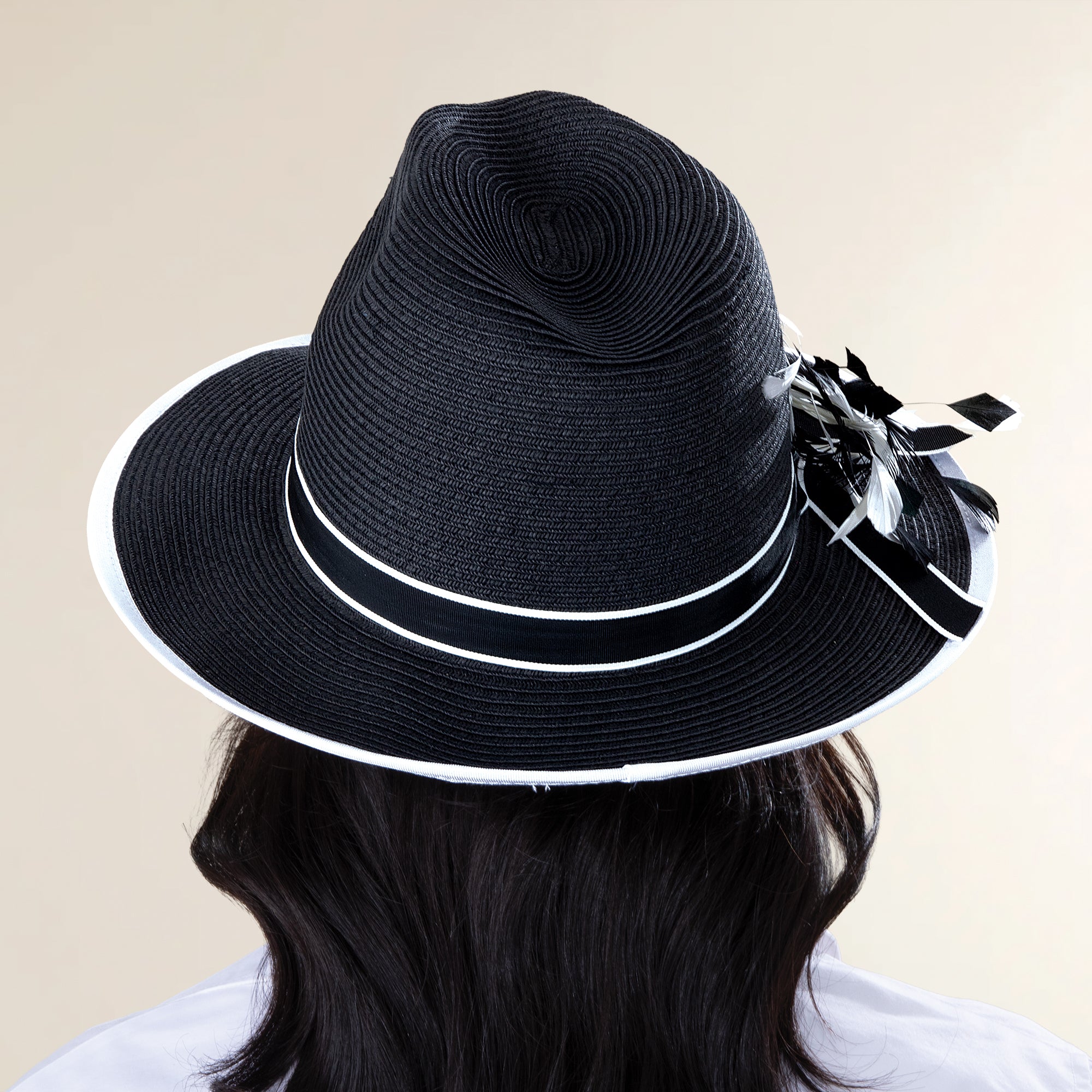 Carla Two-Toned Black & White Straw Fedora (Preorder)