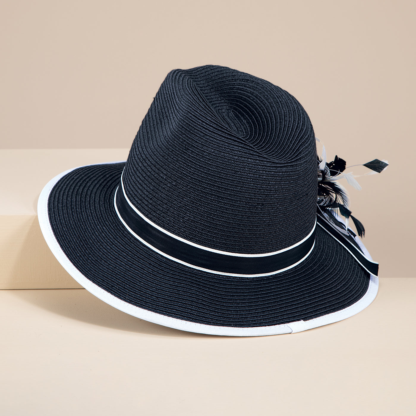 Carla Two-Toned Black & White Straw Fedora (Preorder)