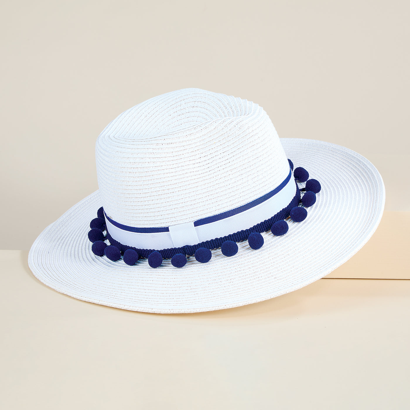 Deliah Two-Toned Pom Pom Straw Fedora