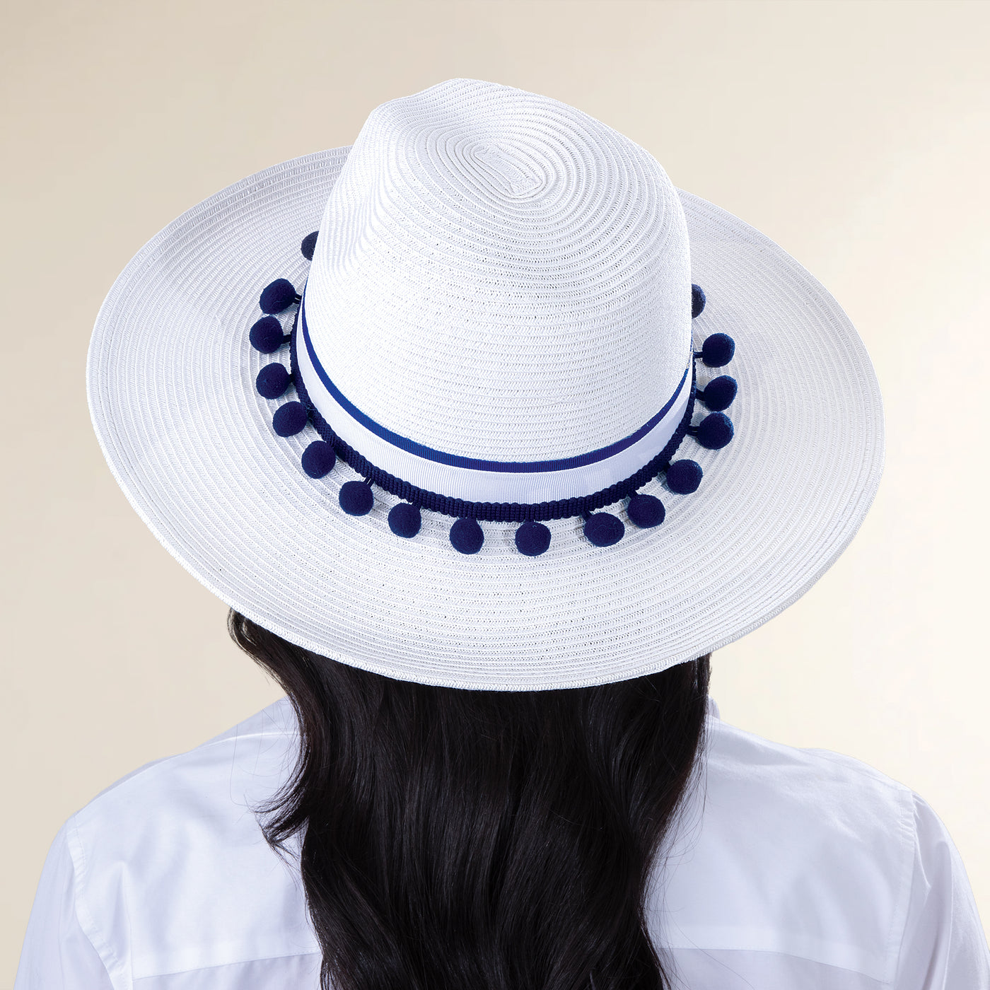 Deliah Two-Toned Pom Pom Straw Fedora
