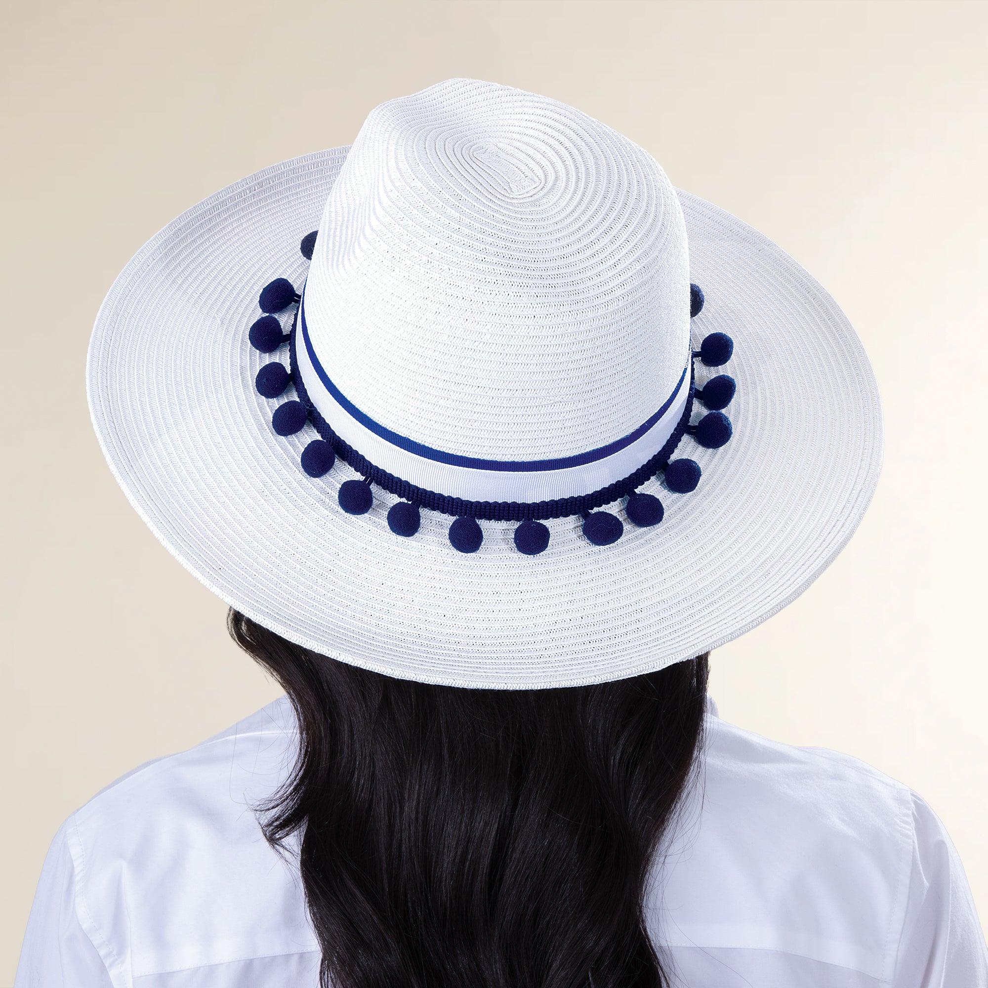 Deliah Two-Toned Pom Pom Straw Fedora
