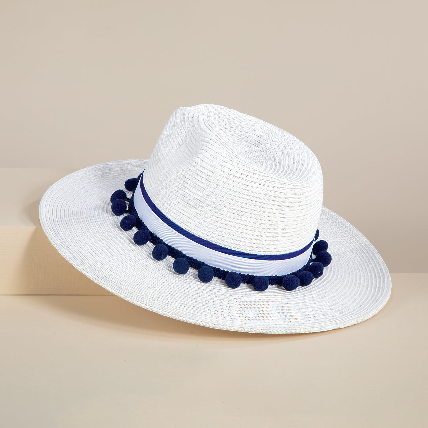 Deliah Two-Toned Pom Pom Straw Fedora