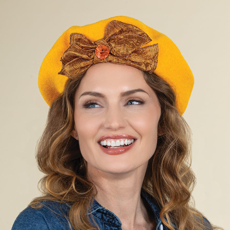Chloe Yellow Bow Beret