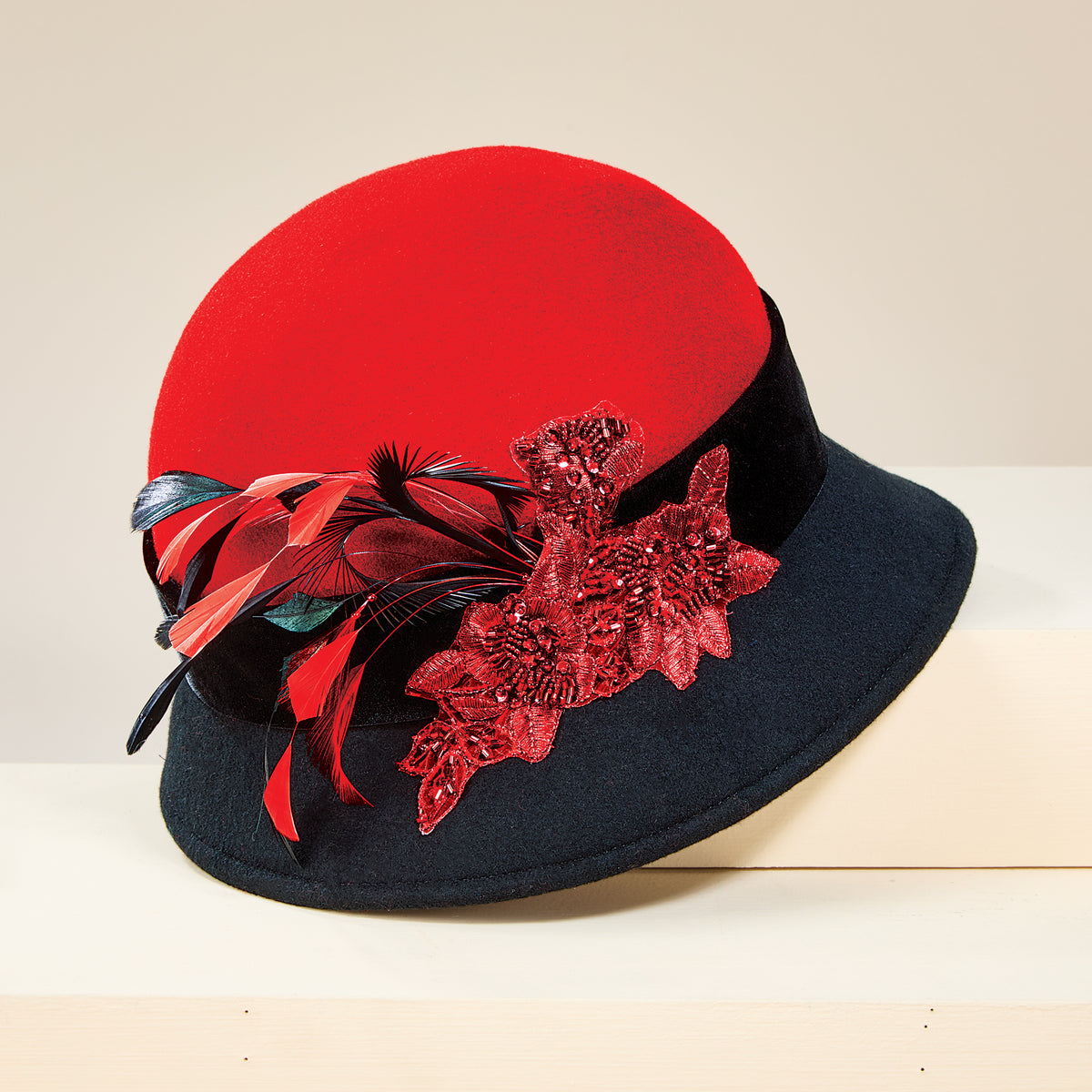Cora Two-Toned Floral Beaded Cloche (Preorder)