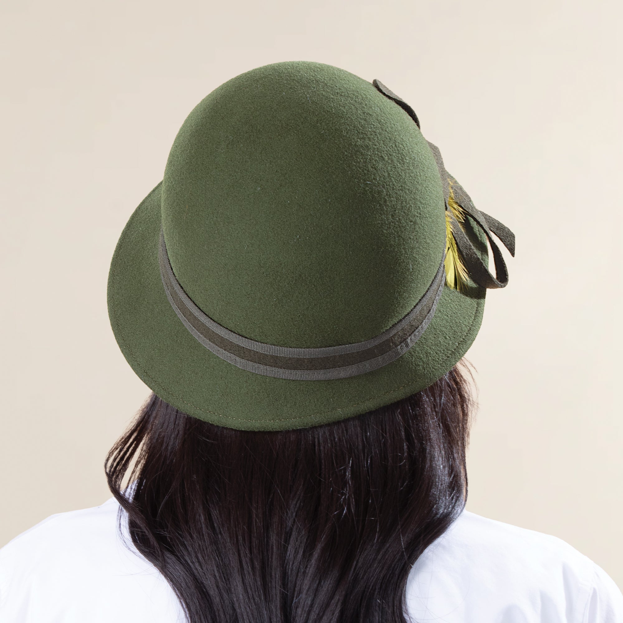Emmeline Olive Green Floral Wool Cloche (Preorder)
