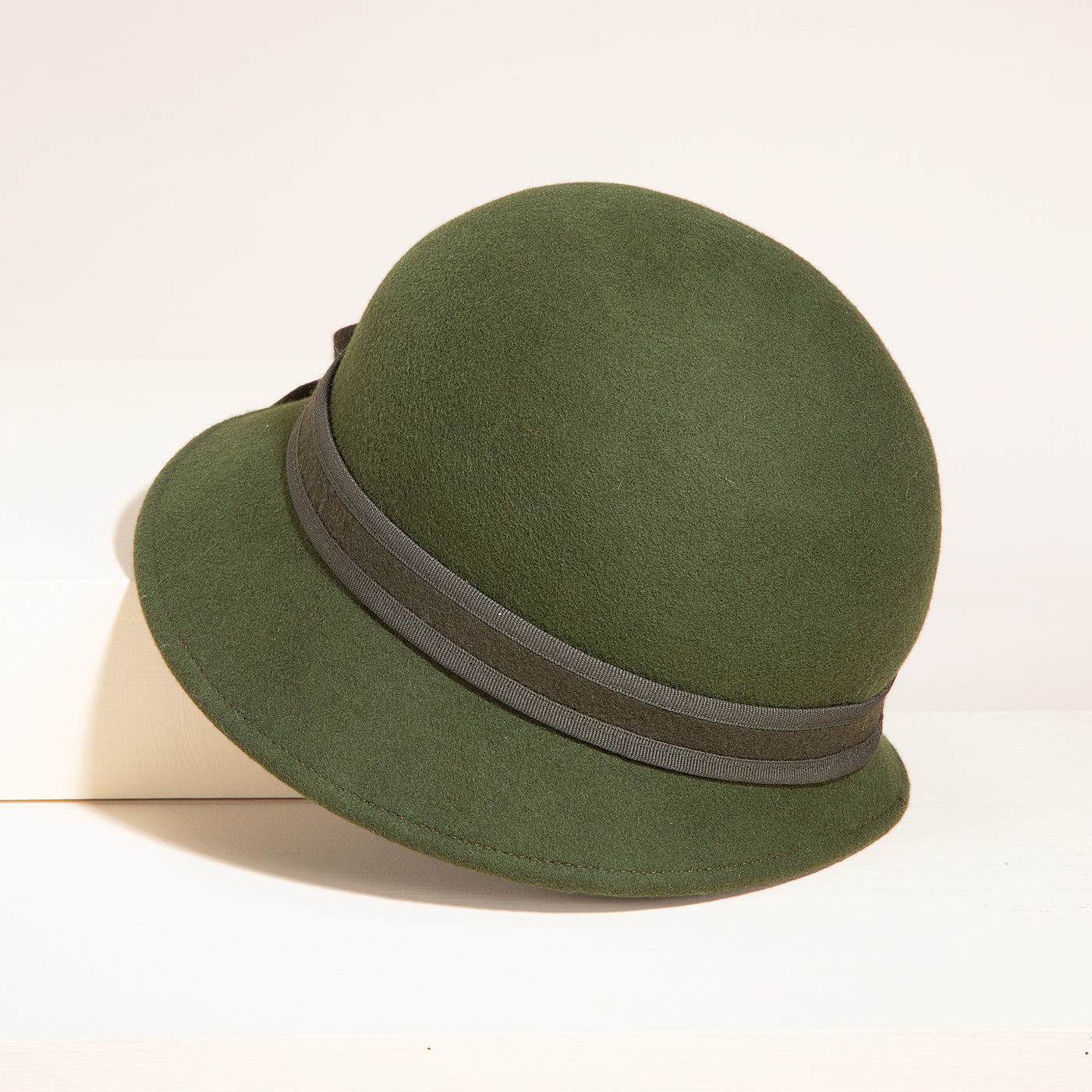 Emmeline Olive Green Floral Wool Cloche (Preorder)