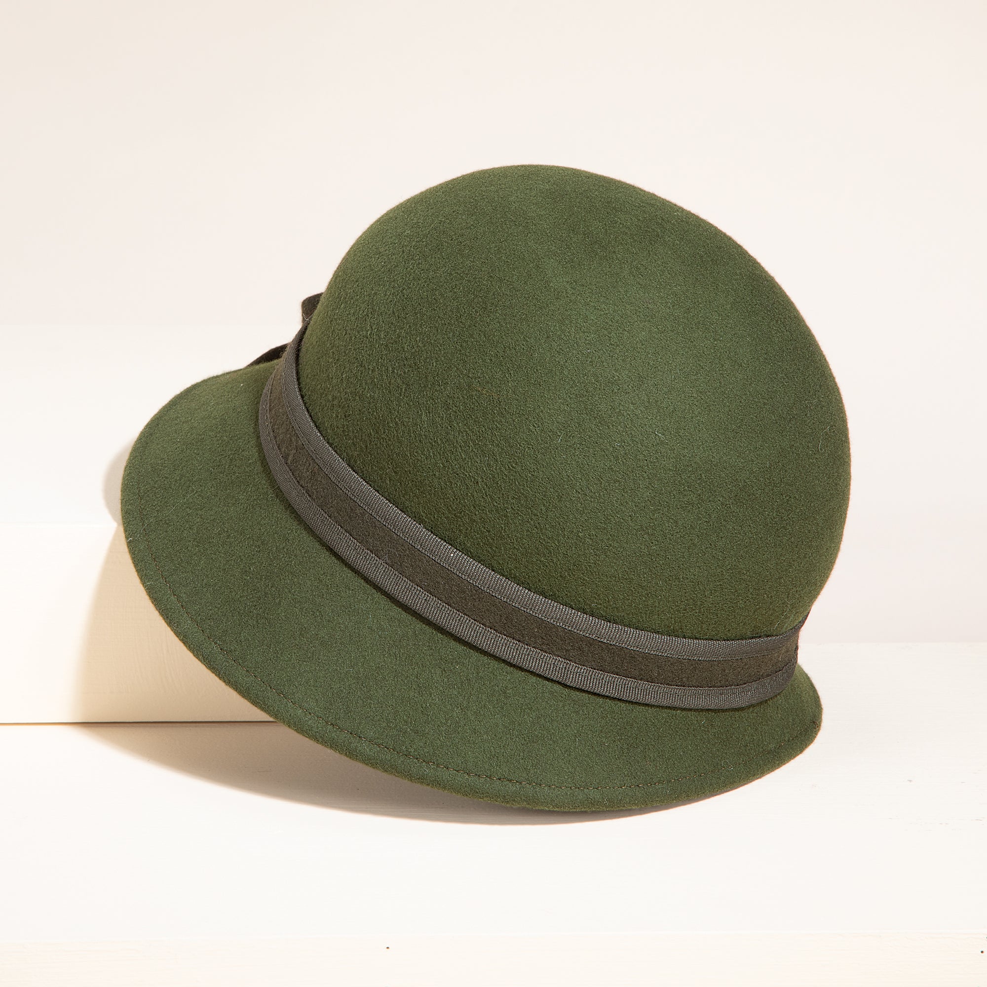 Emmeline Olive Green Floral Wool Cloche (Preorder)