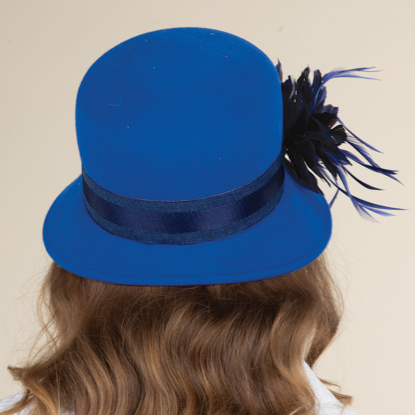 Brigitta Cobalt Wool Feather Cloche