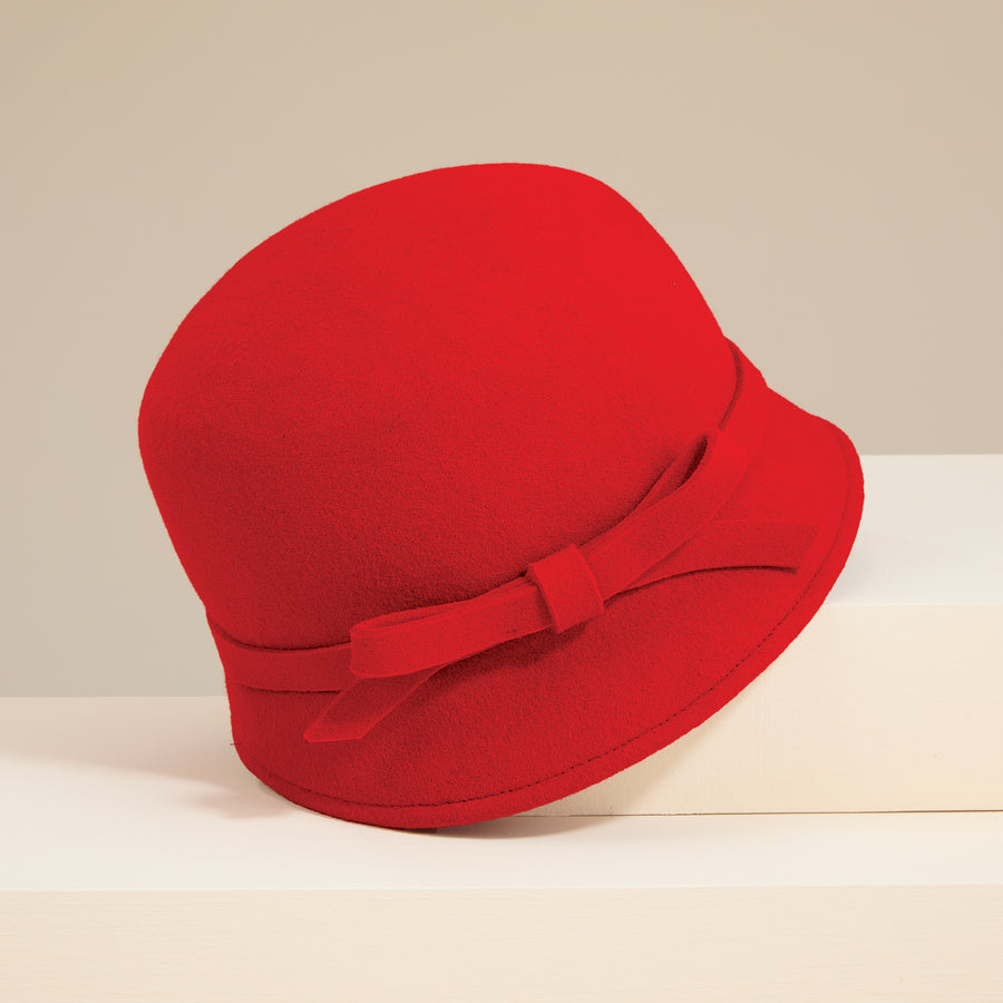 Luciana Red Wool Felt Slanted Cloche