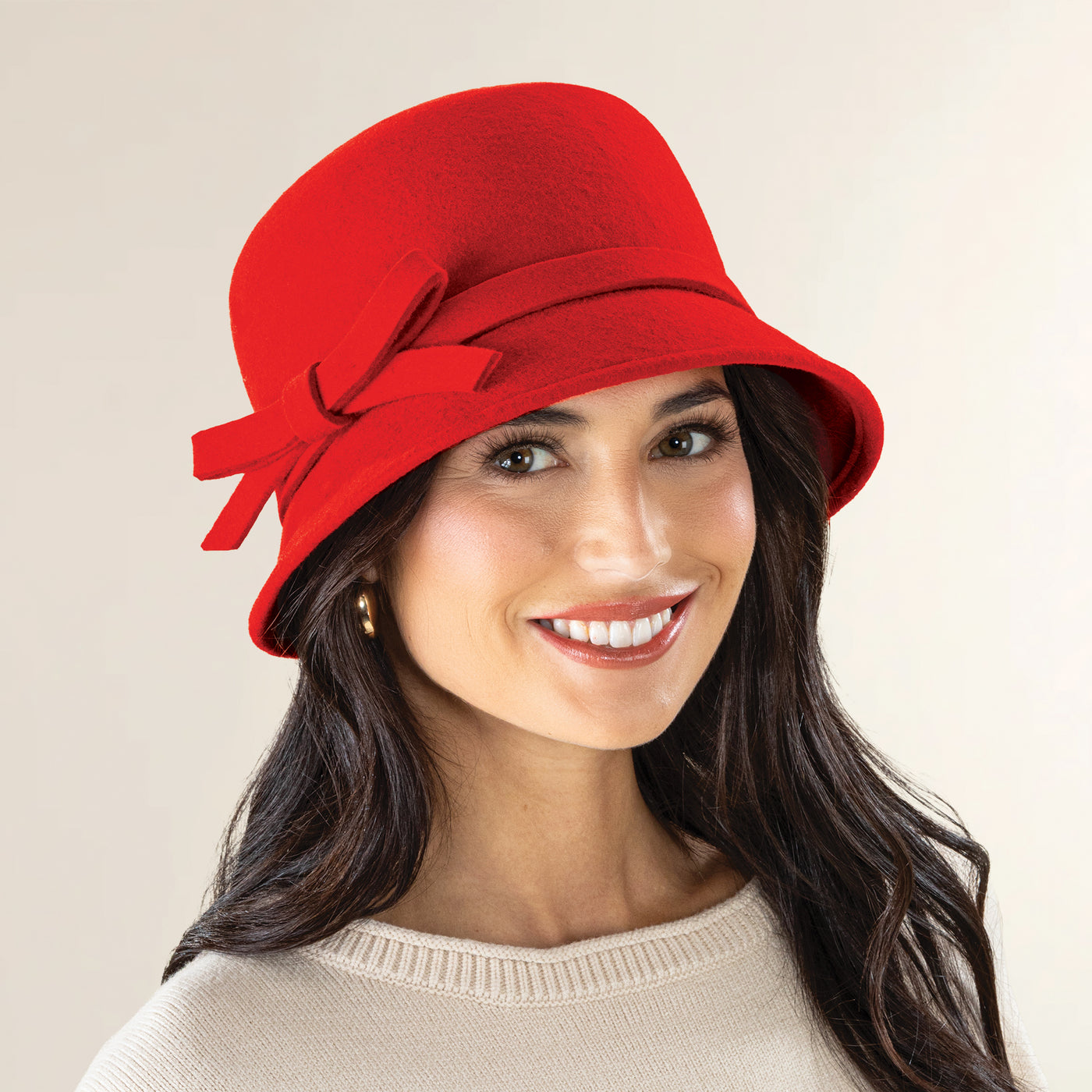 Luciana Red Wool Felt Slanted Cloche