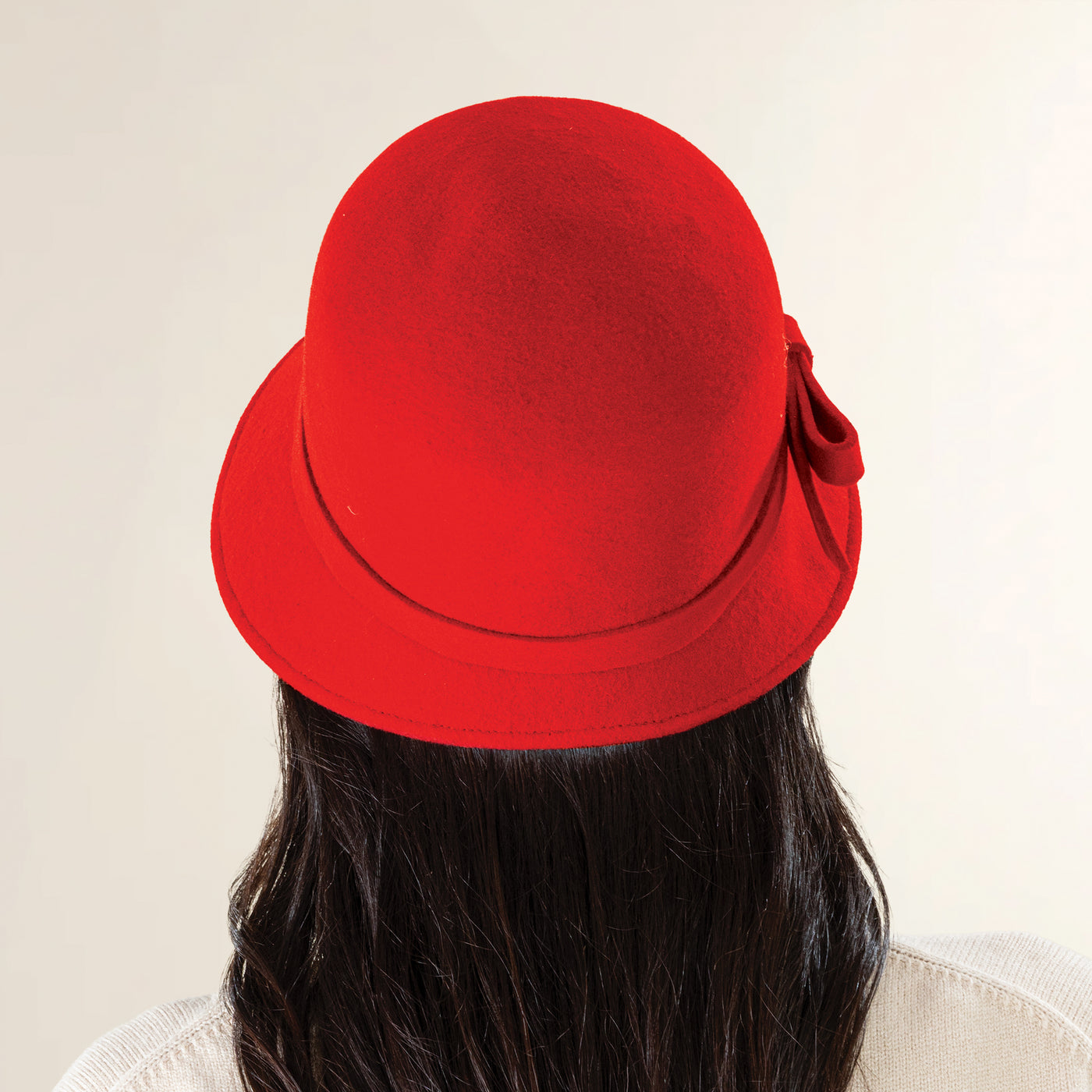 Luciana Red Wool Felt Slanted Cloche