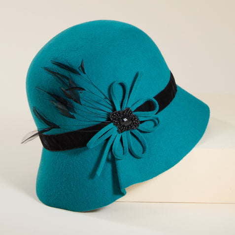 Verucci Wool Clouche Hat (7 1/2) Packable Wool Felt Rosette Cloche Hat, Made in the USA main image 4