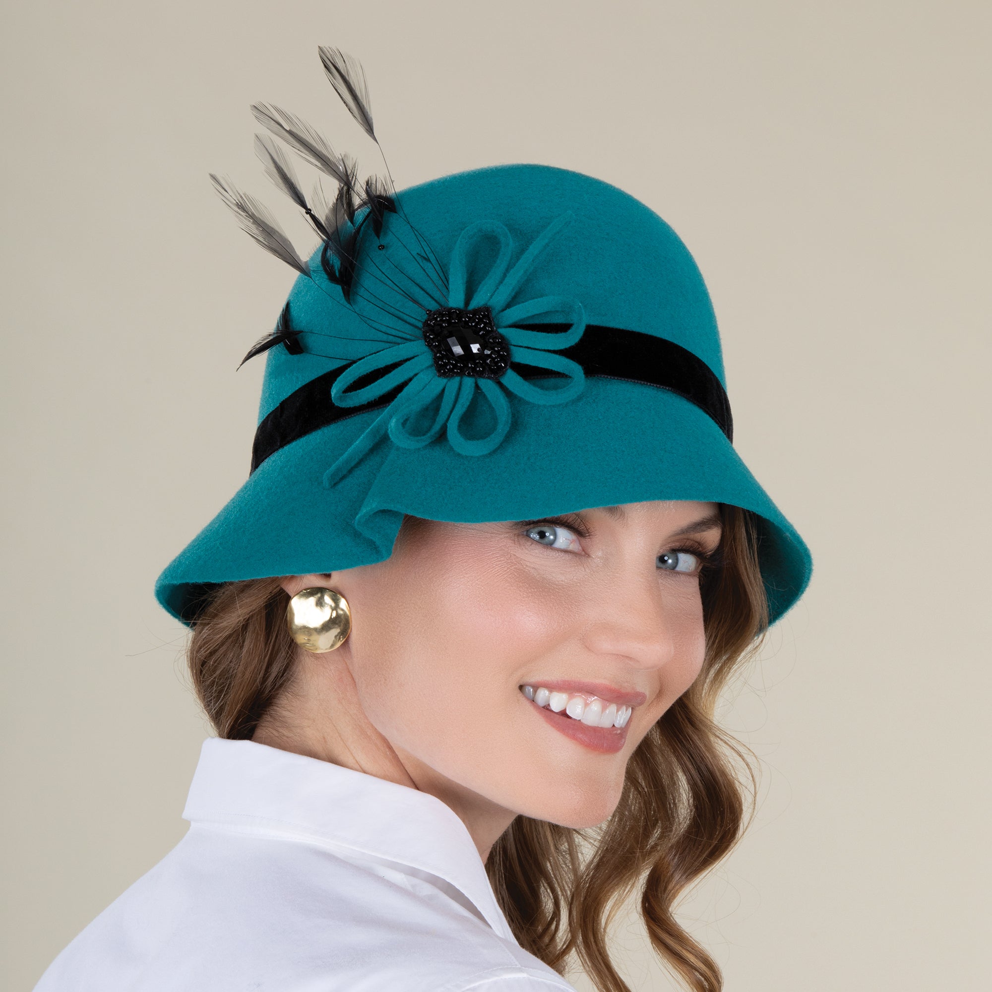 Matilda Teal Wool Cloche