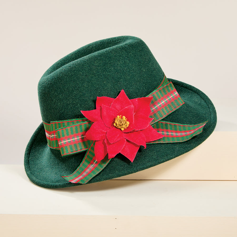 Eve Festive Poinsettia & Plaid Fedora (Preorder)