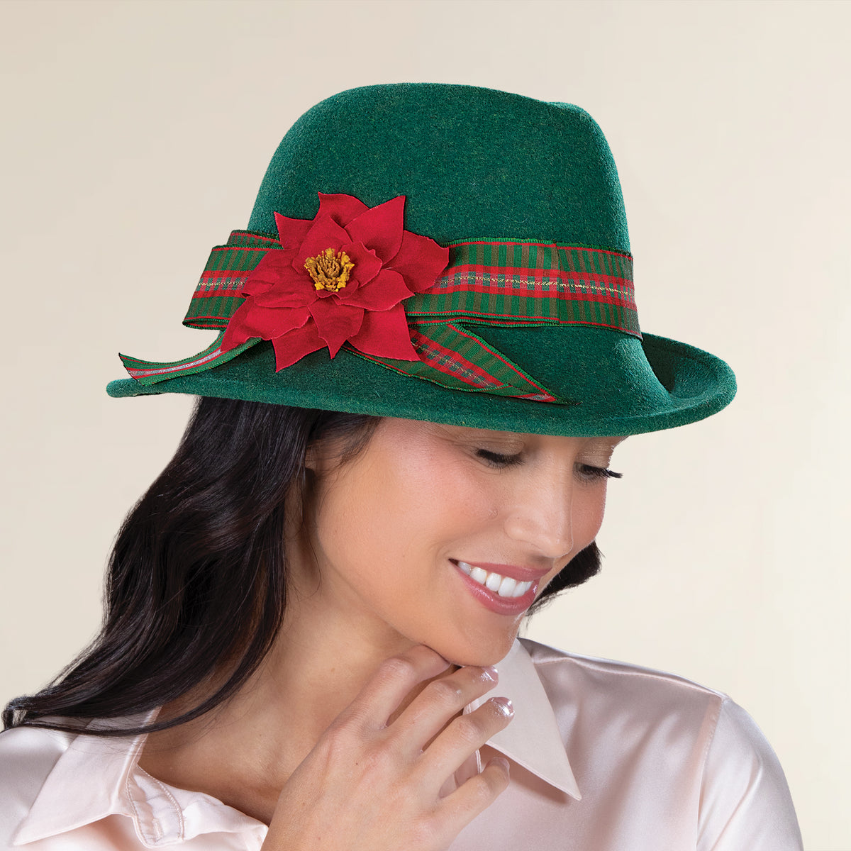 Eve Festive Poinsettia & Plaid Fedora (Preorder)