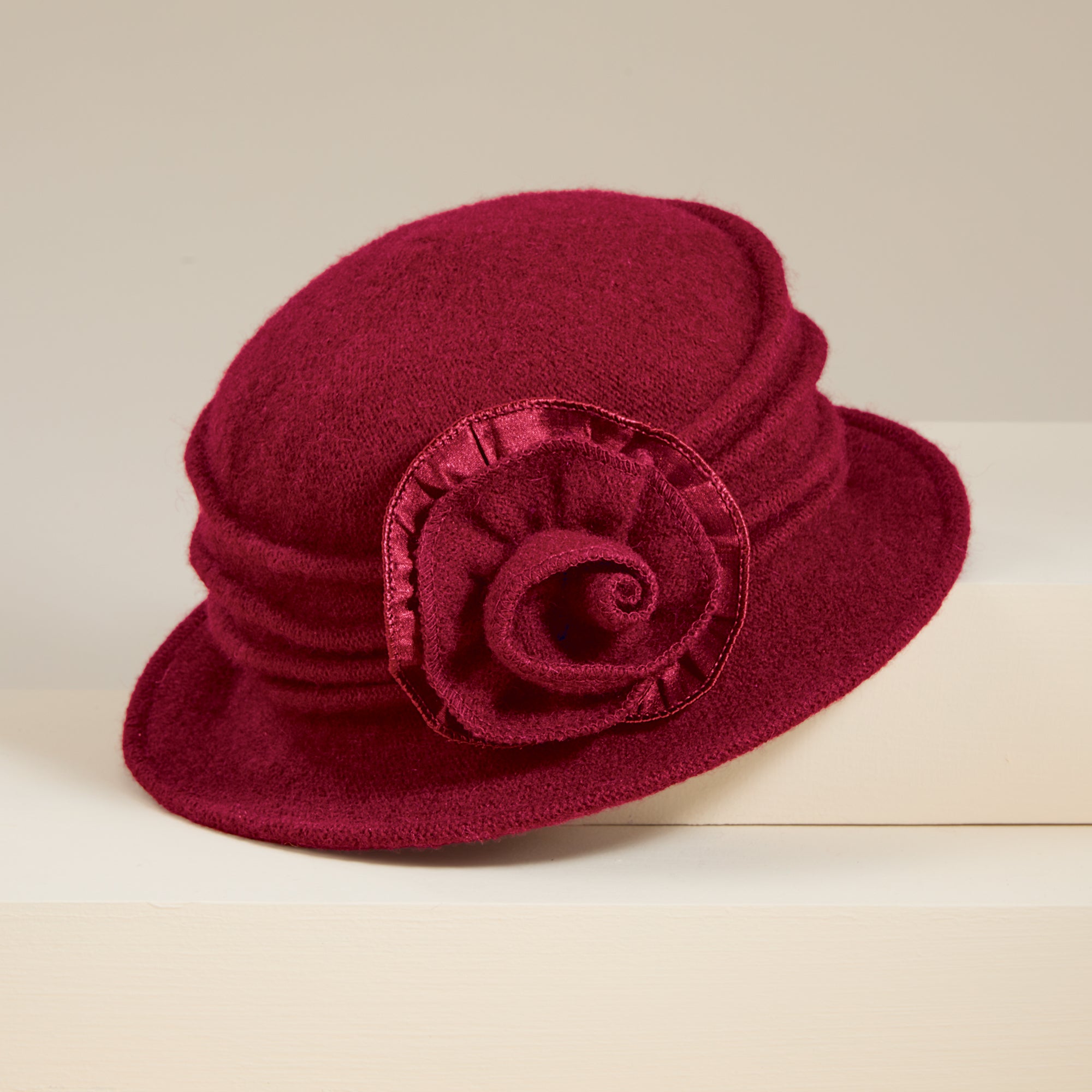 Maya Burgundy Wool Rosette Cloche