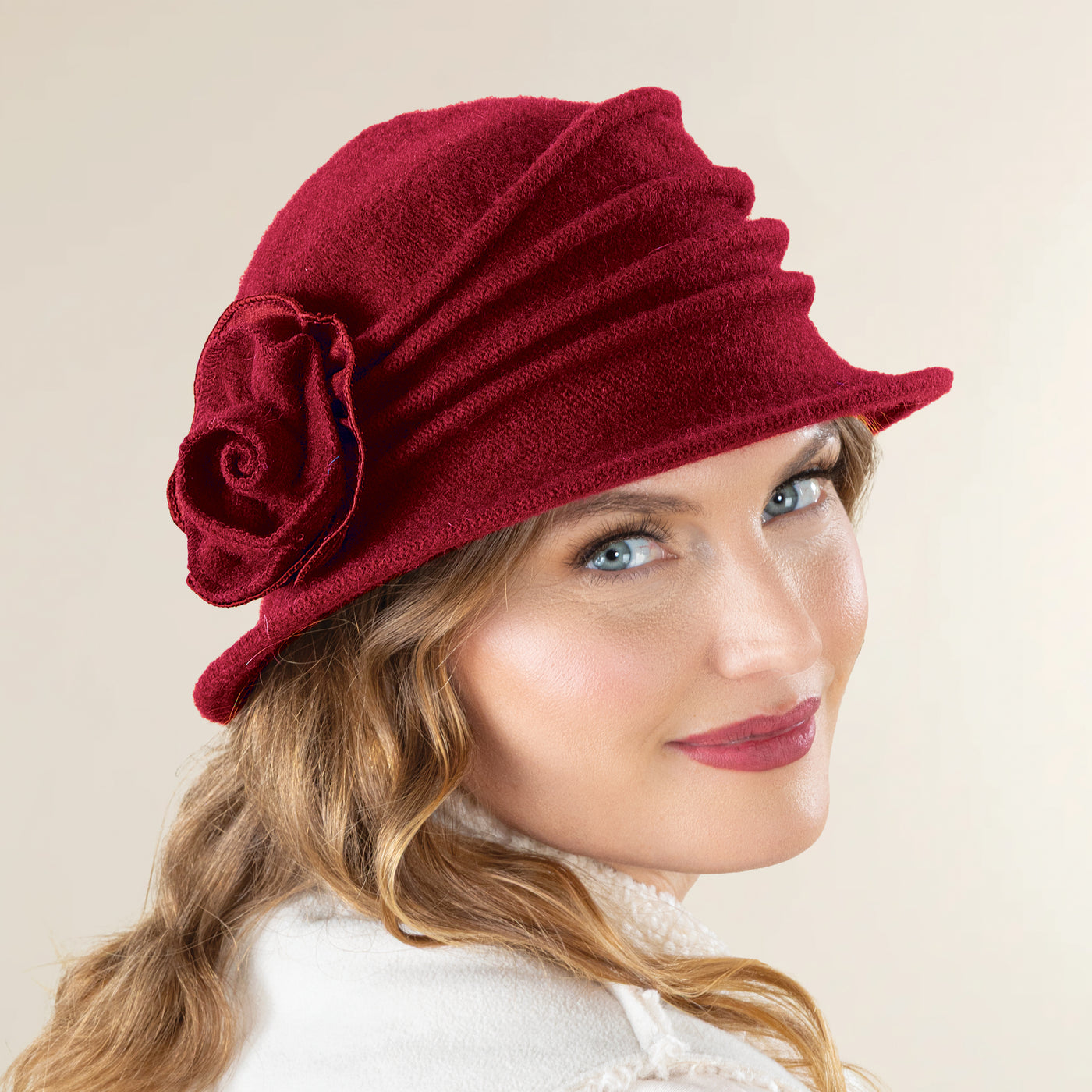 Maya Burgundy Wool Rosette Cloche
