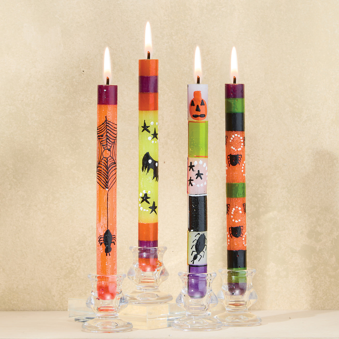 Hand-Painted Halloween Taper Candles, Set of 4 (Preorder)