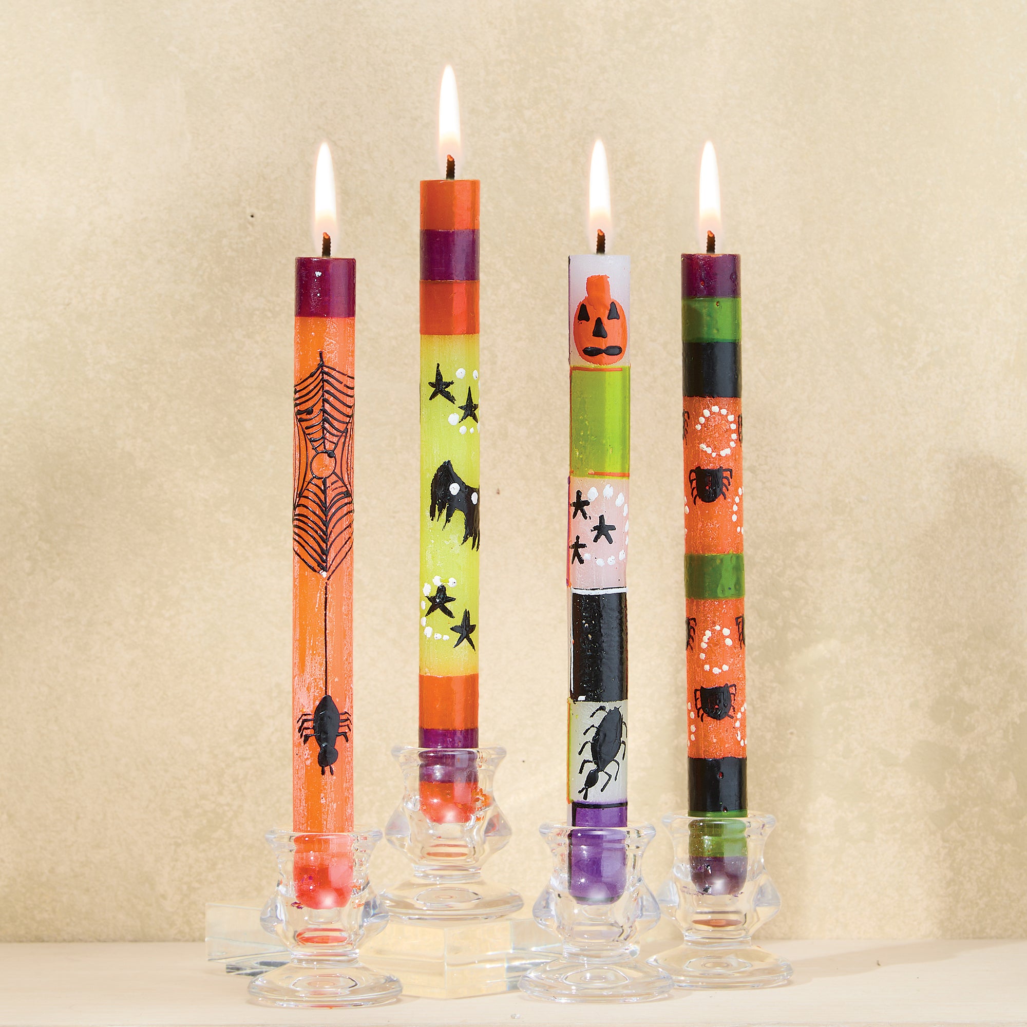 Hand-Painted Halloween Taper Candles, Set of 4 (Preorder)