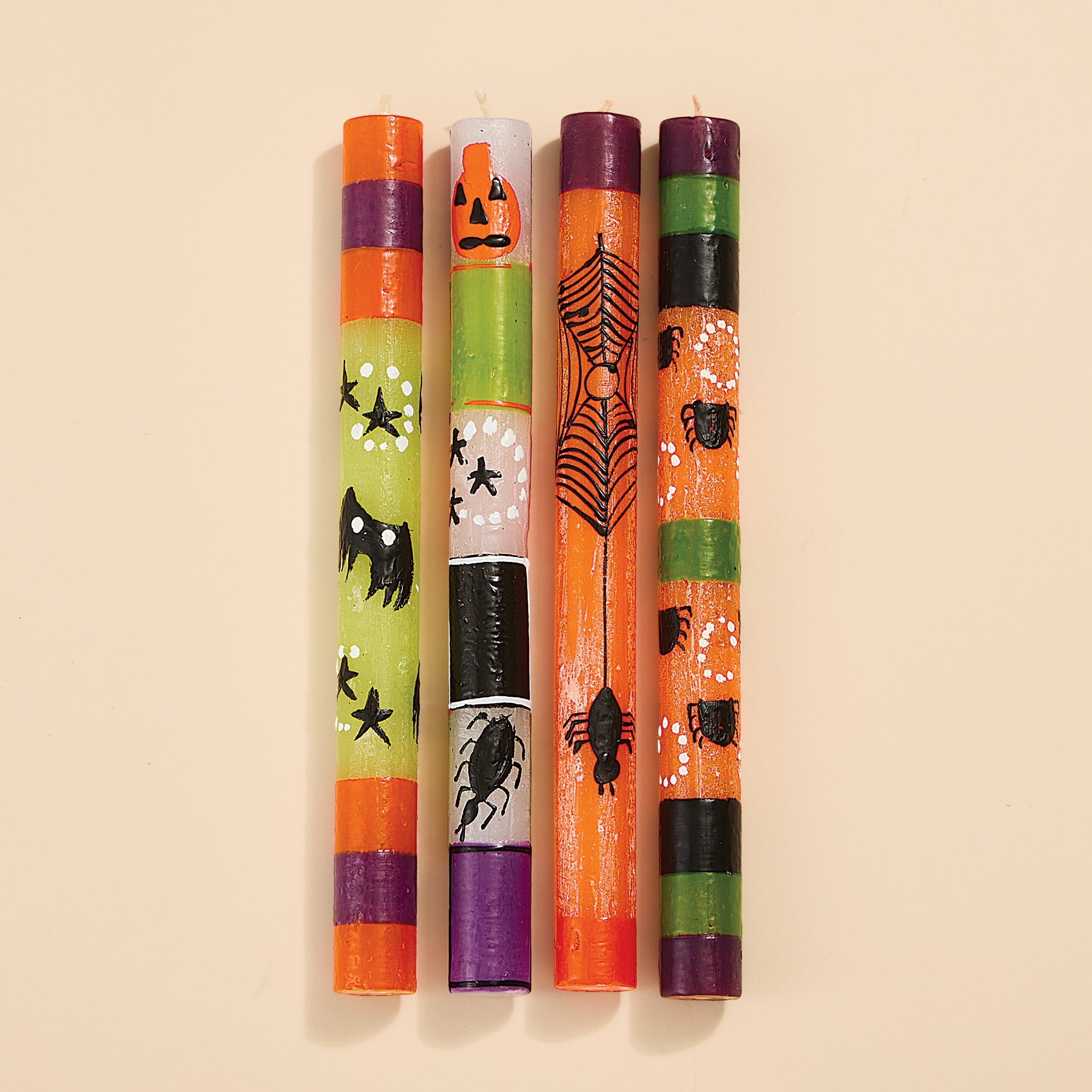 Hand-Painted Halloween Taper Candles, Set of 4 (Preorder)