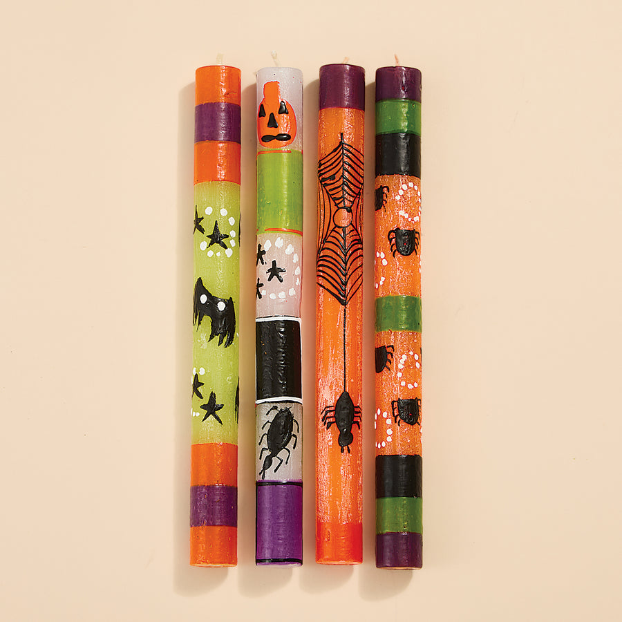 Hand-Painted Halloween Taper Candles, Set of 4 (Preorder)