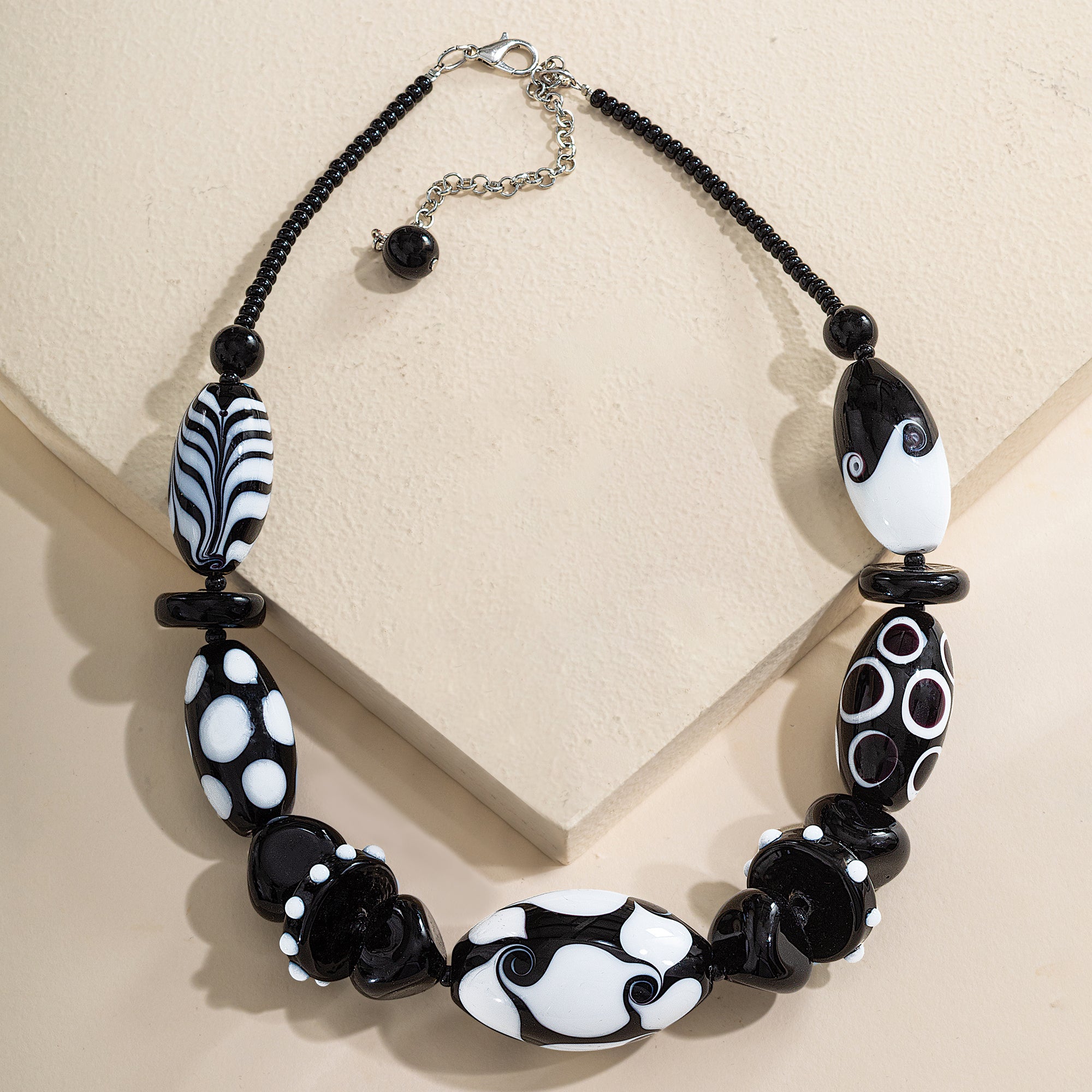 Murano Glass Black & White Mod Patterns Statement Necklace