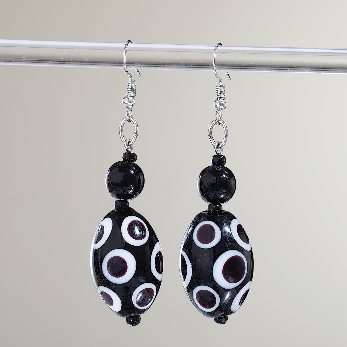 Murano Glass Black & White Mod Patterns Statement Earrings