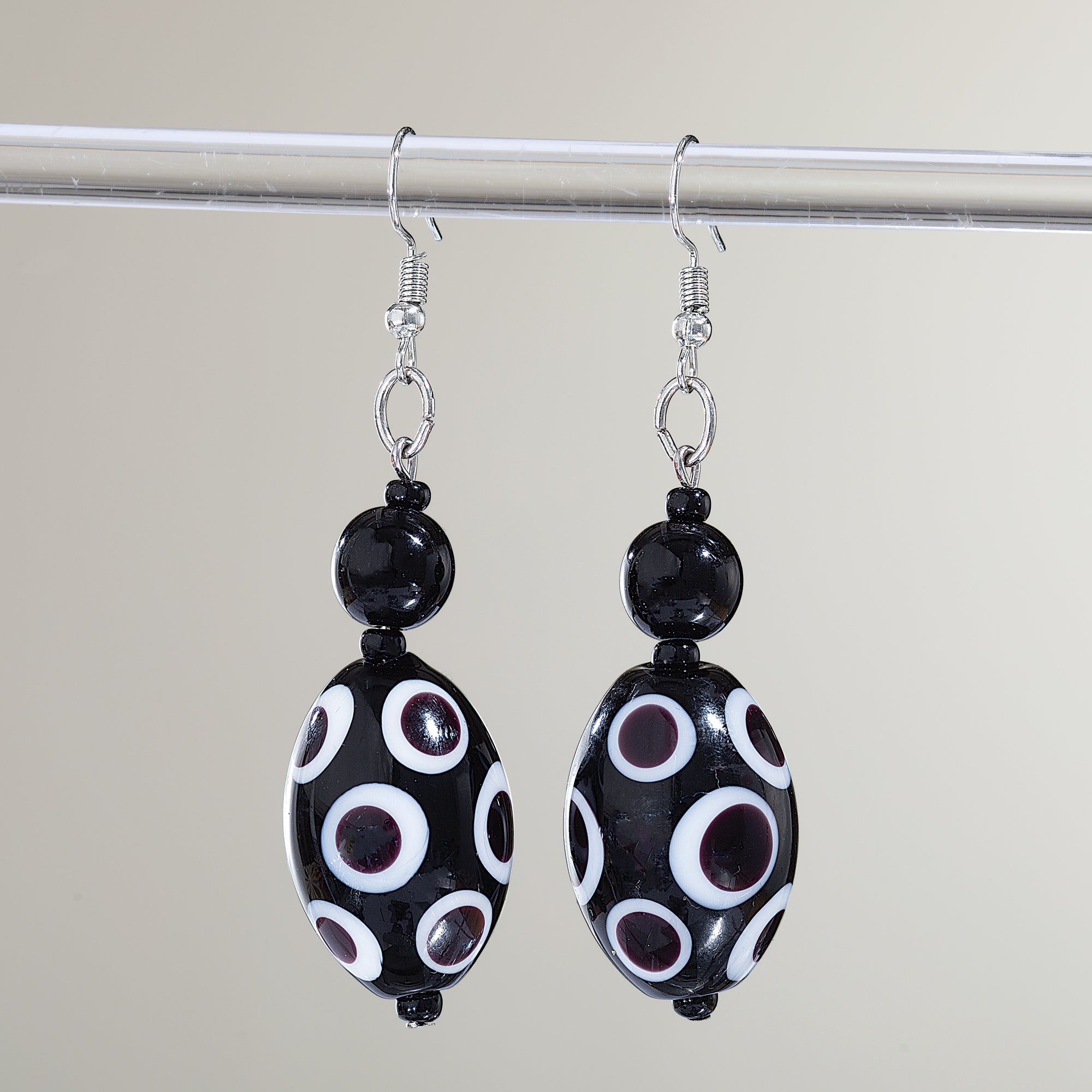 Murano Glass Black & White Mod Patterns Statement Earrings