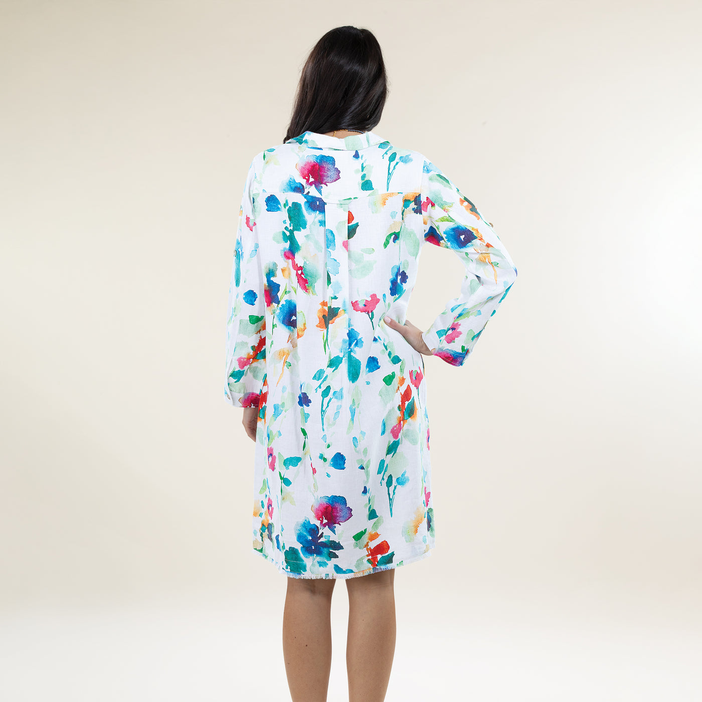 Color Splatters Button-Up Linen Dress