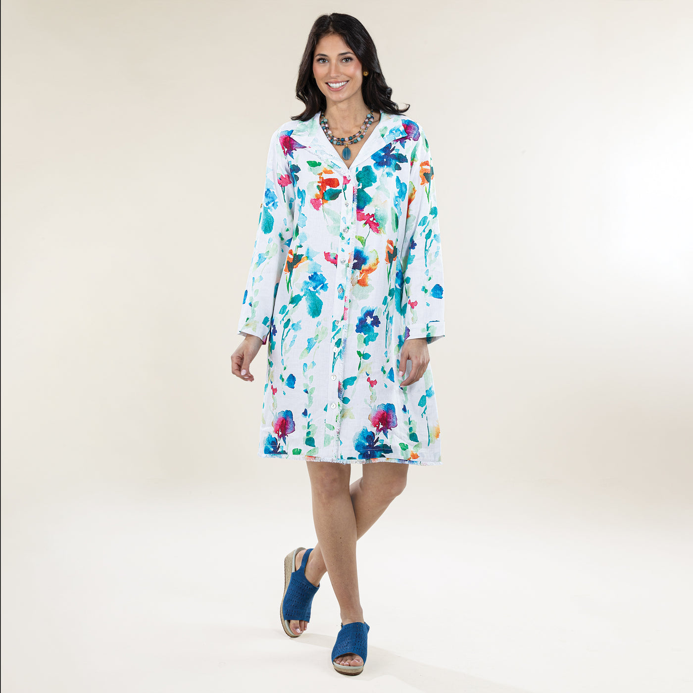 Color Splatters Button-Up Linen Dress
