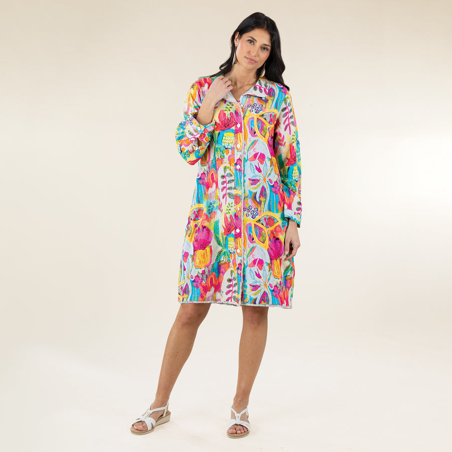 Island Travels Button-Up Linen Dress