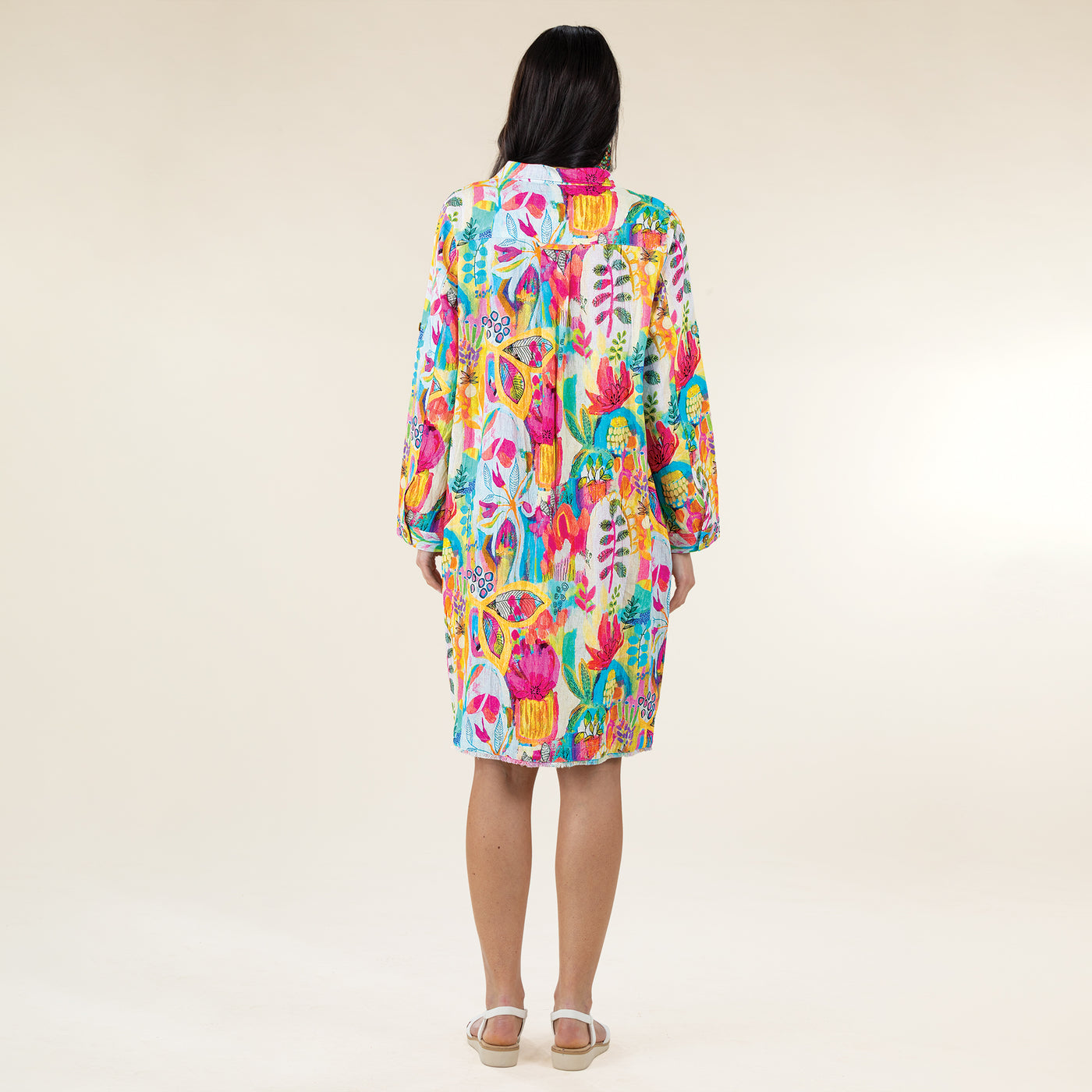 Island Travels Button-Up Linen Dress