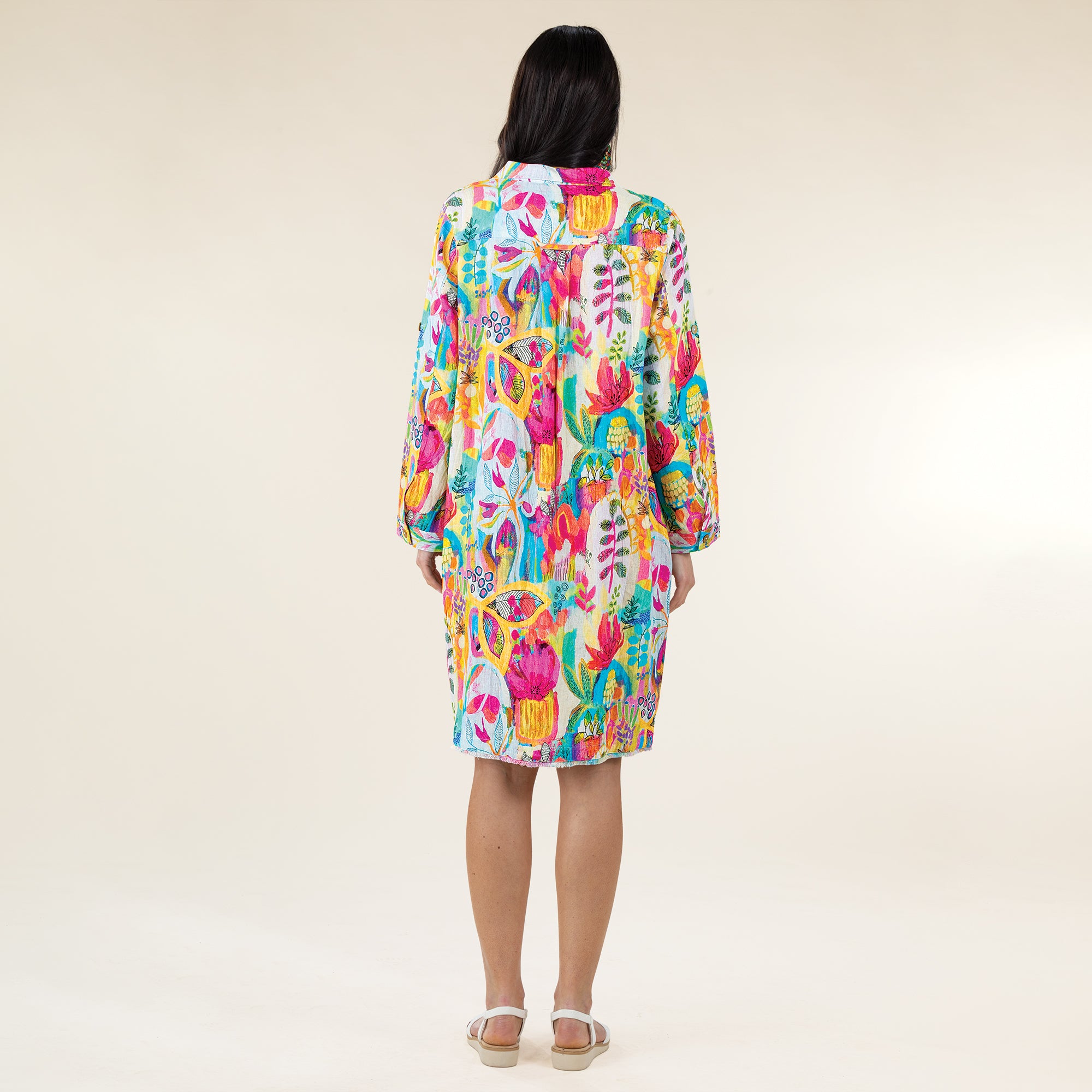 Island Travels Button-Up Linen Dress
