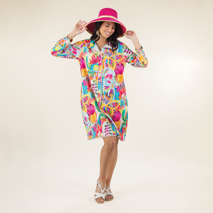 Island Travels Button-Up Linen Dress