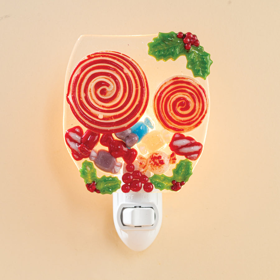 Fused Glass Spinning Peppermint Candy Nightlight