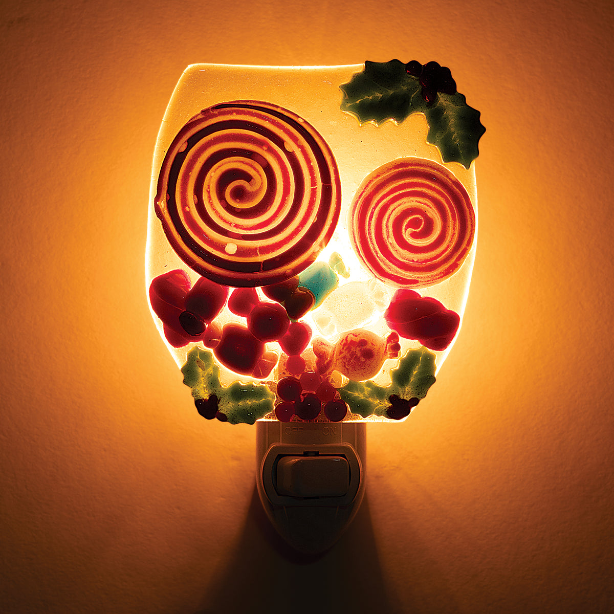 Fused Glass Spinning Peppermint Candy Nightlight