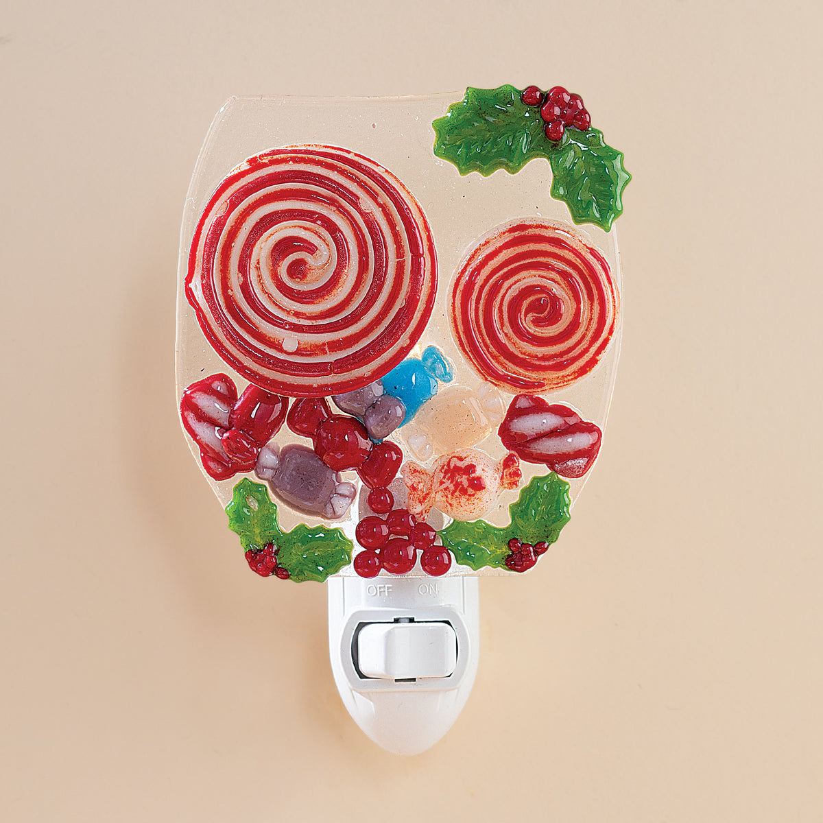 Fused Glass Spinning Peppermint Candy Nightlight