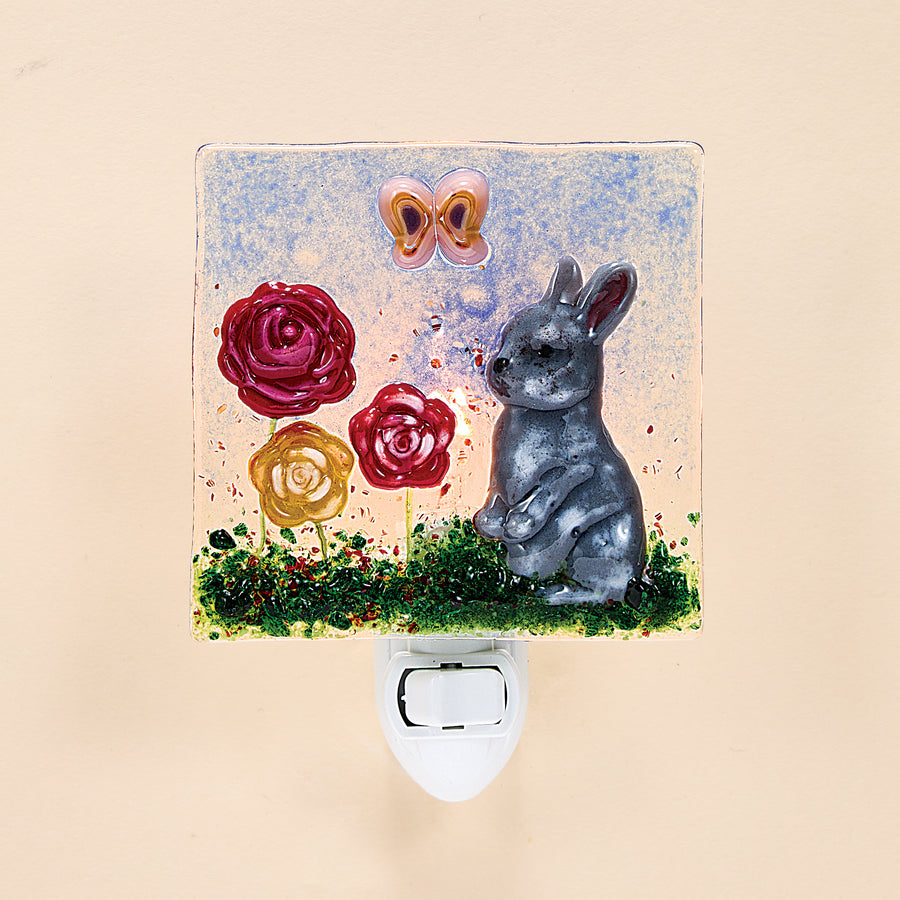 Fused Glass Garden Bunny Nightlight