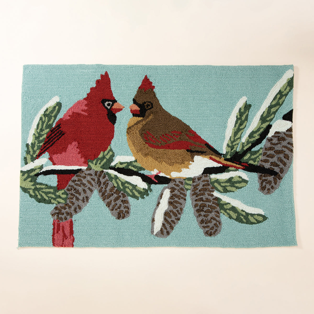Cardinal Couple On A Snowy Pine Branch Accent Rug (Preorder)